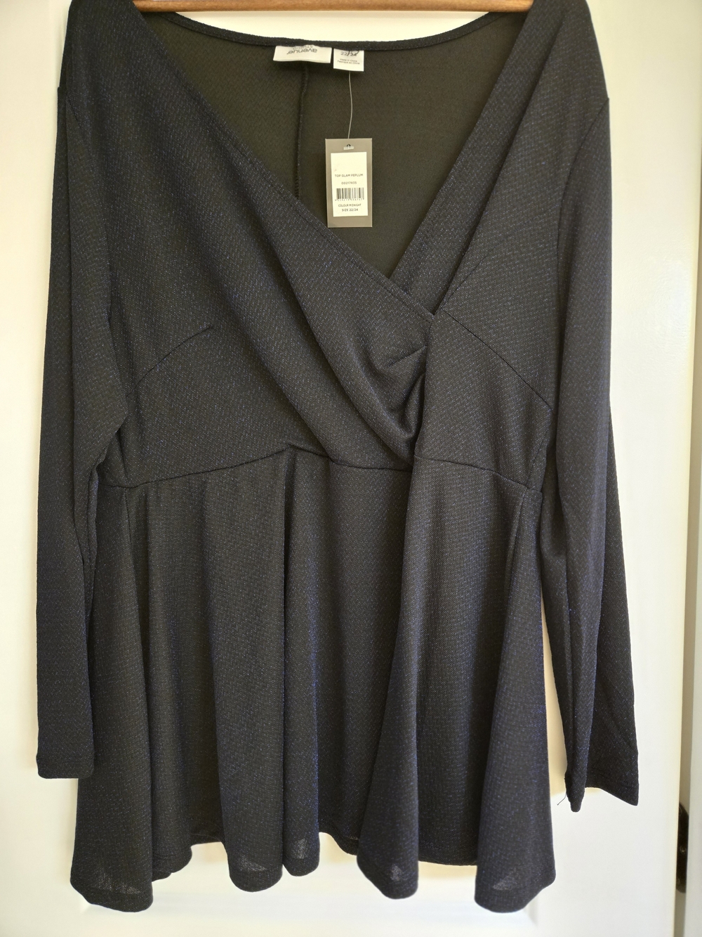 Avenue Midnight Blue Long-Sleeve Wrap Peplum Top